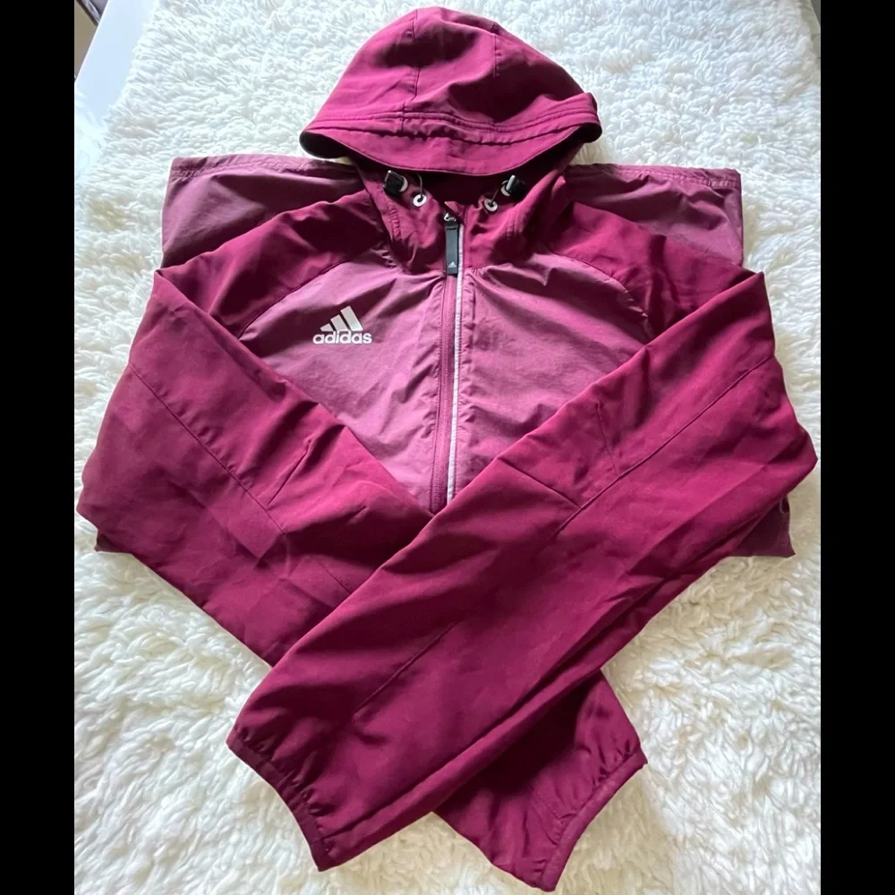 adidas Women's Burgundy Hooded Windbreaker Jacket